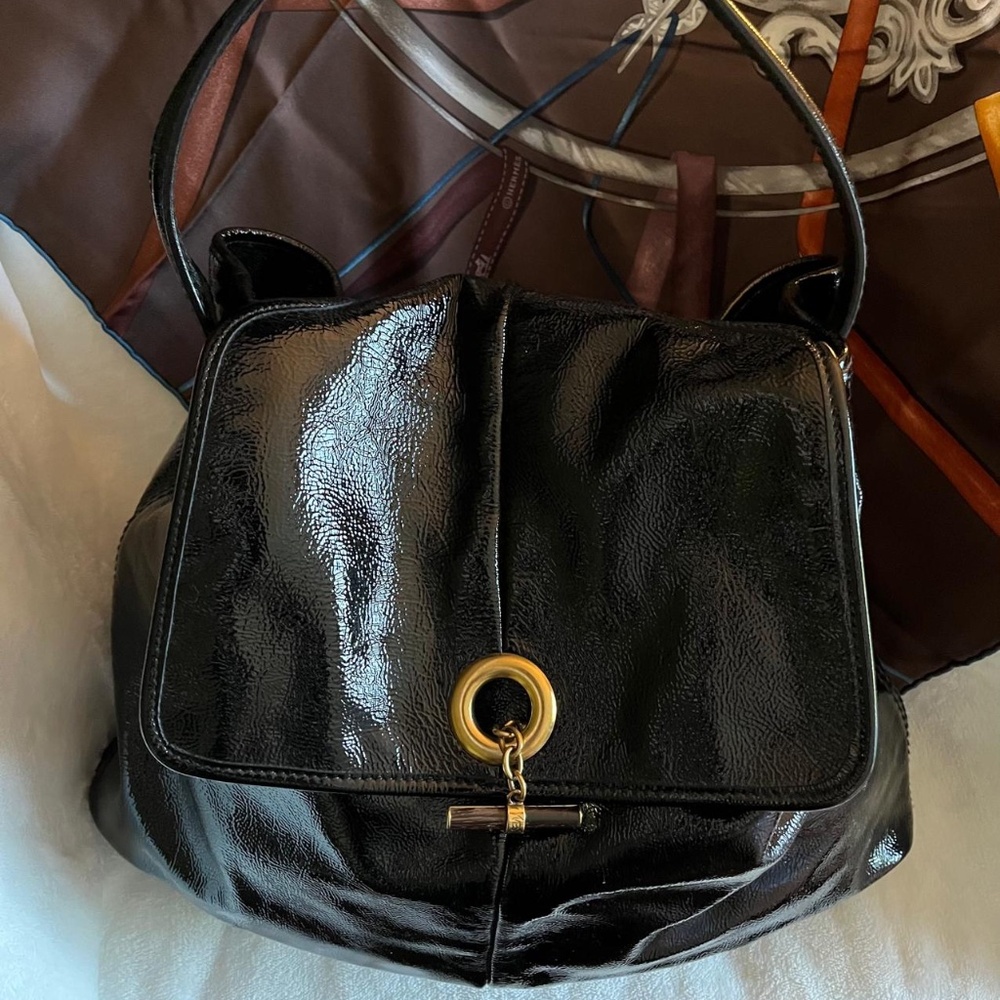 YSL Yves Saint Laurent Patent Leather Hobo HandBag Bag Purse